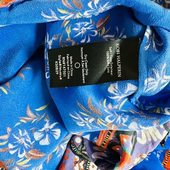 Kobi Halperin Women Mina Silk BOHO Top in Blue Size M Medium red wide sl… - Picture 8 of 8